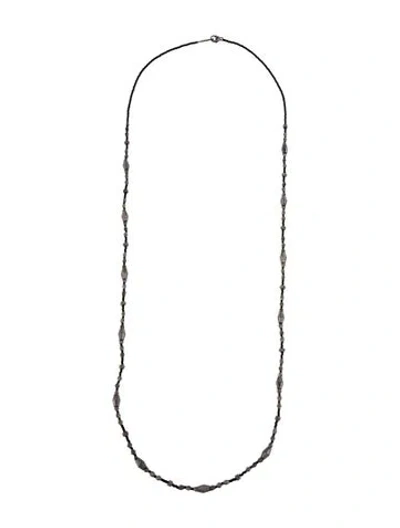 Pre-owned Chan Luu Bead & Cord Station Necklace, 33.5" In Black/silver