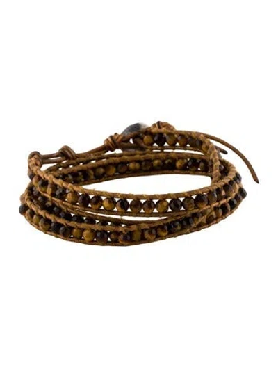 Pre-owned Chan Luu Bead & Leather Triple Wrap Bracelet In Brown