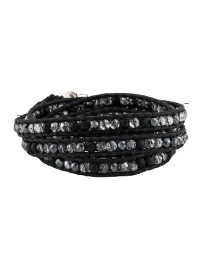 Pre-owned Chan Luu Bead & Leather Wrap Bracelet In Black