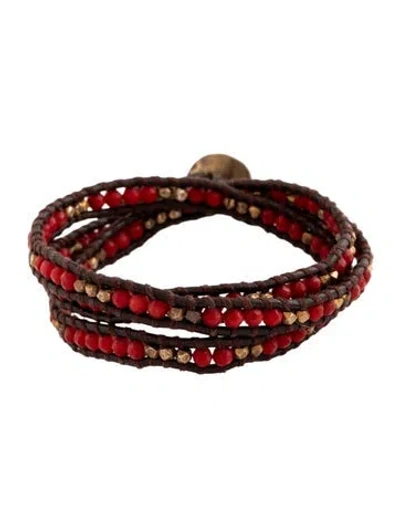 Pre-owned Chan Luu Bead & Leather Wrap Bracelet In Red