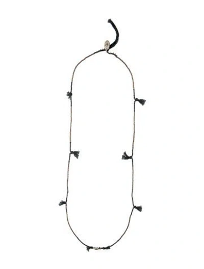 Pre-owned Chan Luu Bead & Tassel Station Necklace, 35" In Blue