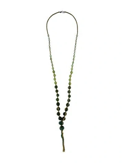Pre-owned Chan Luu Bead & Thread Long Necklace, 40" In Green