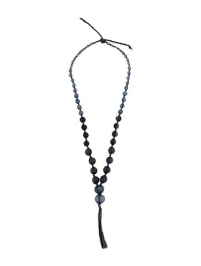 Pre-owned Chan Luu Bead & Thread Tassel Bead Strand Necklace, 40" In Blue