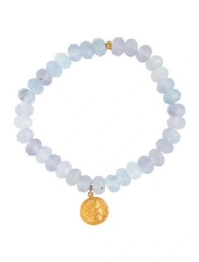 Pre-owned Chan Luu Bead Stone Coin Charm Bracelet, 6.5" In Blue