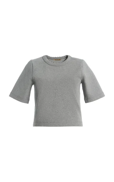 Chan Luu Beaded Cotton Tee In Gray