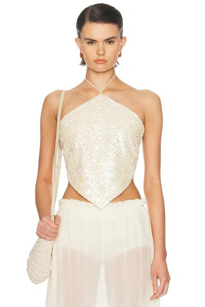 Chan Luu Beaded Halter Top In White