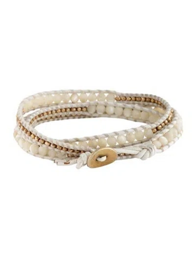 Pre-owned Chan Luu Beaded Leather Wrap Bracelet In White