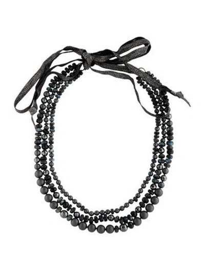 Pre-owned Chan Luu Beaded Multistrand Necklace, 57" In Grey/silver