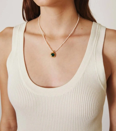 Chan Luu Bezel Wrapped Emerald & Crystal Necklace In Gold