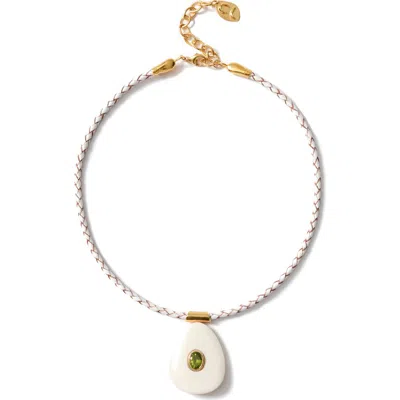 Chan Luu Braided Leather Pendant Necklace In White