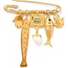 Chan Luu Charm Safety Pin Brooch In Gold