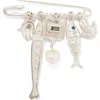 Chan Luu Charm Safety Pin Brooch In Silver