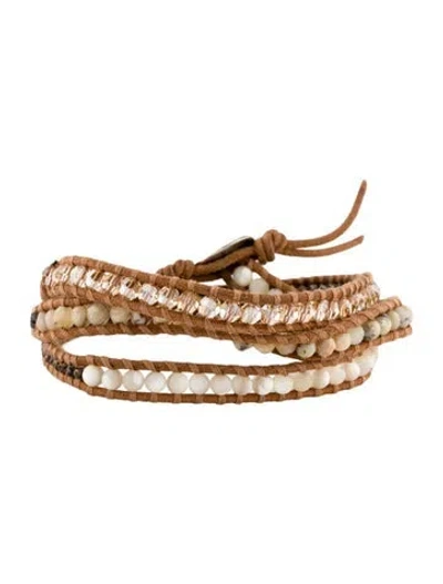 Pre-owned Chan Luu Cord, Crystal & Bead Wrap Bracelet In Brown/white