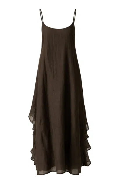 Chan Luu Cotton-silk Bustle Midi Dress In Brown