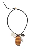 Chan Luu Cowrie Gold-plated Leather Charm Necklace In Brown