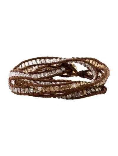 Pre-owned Chan Luu Crystal & Leather Multi Wrap Bracelet, 6"