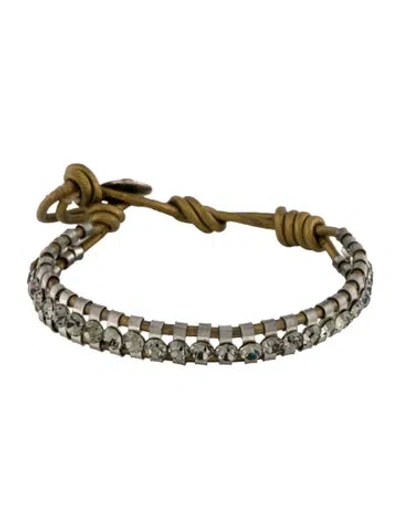 Pre-owned Chan Luu Crystal & Leather Single Wrap Bracelet In Brown