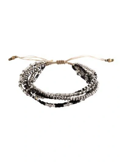 Pre-owned Chan Luu Crystal, Cord & Bead Multistrand Bracelet, 8.75" In Black/silver/white