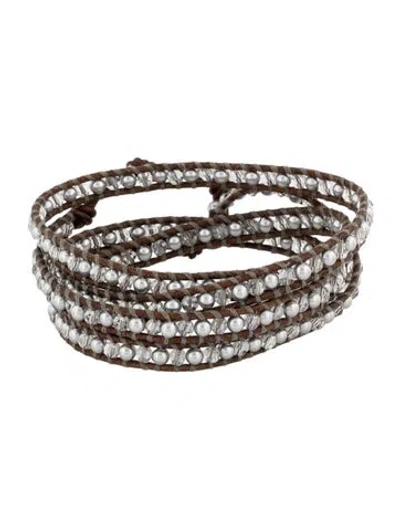 Pre-owned Chan Luu Crystal , Faux Pearl Bead & Leather Wrap Bracelet In Multi