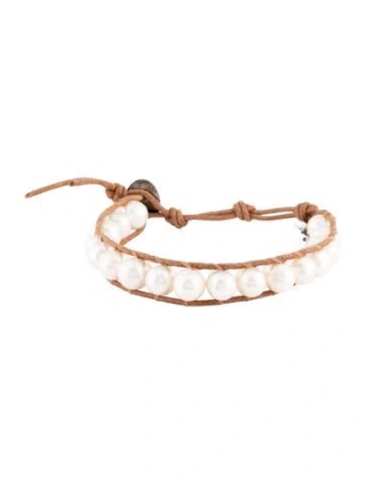 Pre-owned Chan Luu Crystal, Leather & Pearl Wrap Bracelet, 8.25" In Multicolor