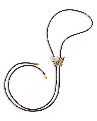 Chan Luu Dalmatian Jasper Butterfly Leather Bolo Necklace, 50 In Black