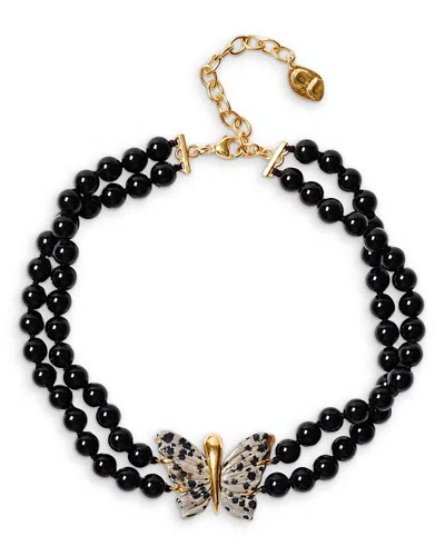 Chan Luu Dalmatian Jasper Butterfly Onyx Beaded Double Row Statement Necklace, 13.75-16.5 In Black