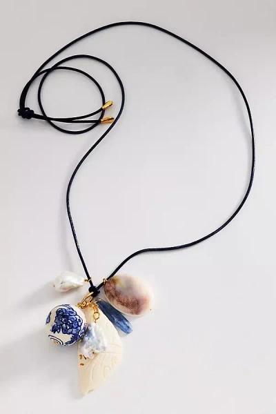 Chan Luu Delft Shell Charm Necklace In Black
