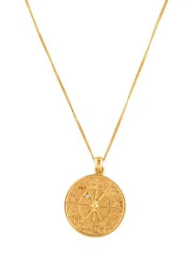 Pre-owned Chan Luu Diamond Aquarius Zodiac Coin Necklace, 20" In Multicolor