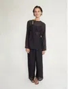 Chan Luu Drawstring Pant With Hand Crochet Trim In Caviar In Black