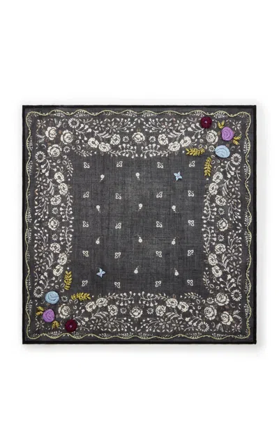 Chan Luu Embroidered Floral Bandana In Black