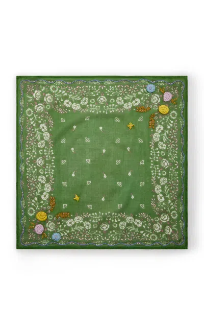 Chan Luu Embroidered Floral Bandana In Green