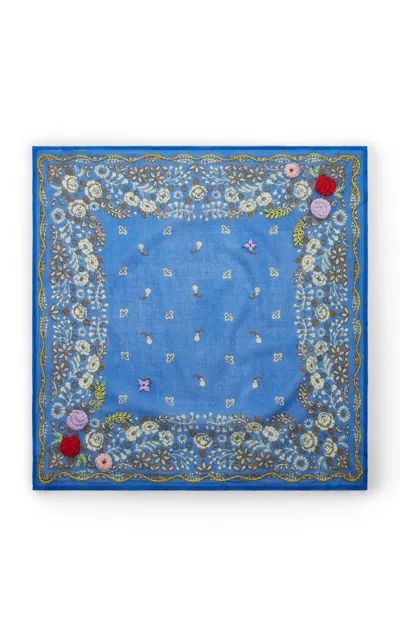 Chan Luu Embroidered Floral Bandana In Light Blue