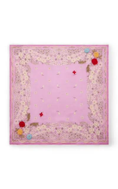 Chan Luu Embroidered Floral Bandana In Purple
