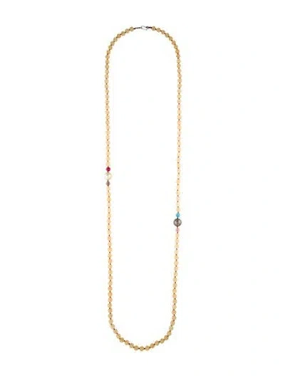 Pre-owned Chan Luu Faux Pearl & Stone Collar Necklace, 51" In Multi