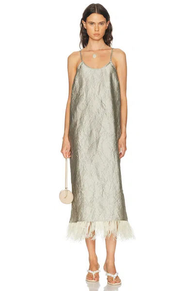 Chan Luu Feather Trim Dress In Green