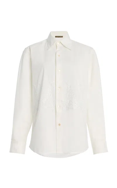 Chan Luu Flame Embroidered Cotton-blend Shirt In White