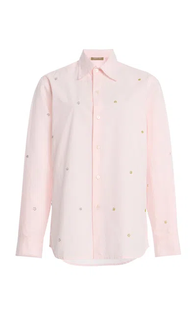 Chan Luu Flower Embroidered Cotton-blend Shirt In Pink