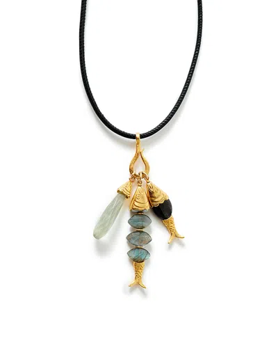Chan Luu Gemstone Fish Leather Pendant Necklace, 15-17 In Gray