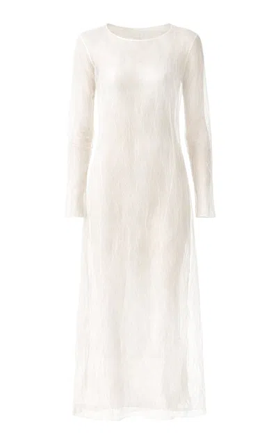 Chan Luu Ghost Crinkle Mesh Overlay Maxi Dress In White
