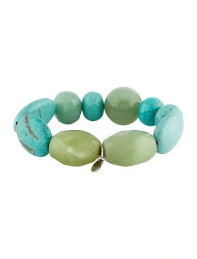 Pre-owned Chan Luu Glass Bead & Blue Stone Bracelet, 6.5" In Multi