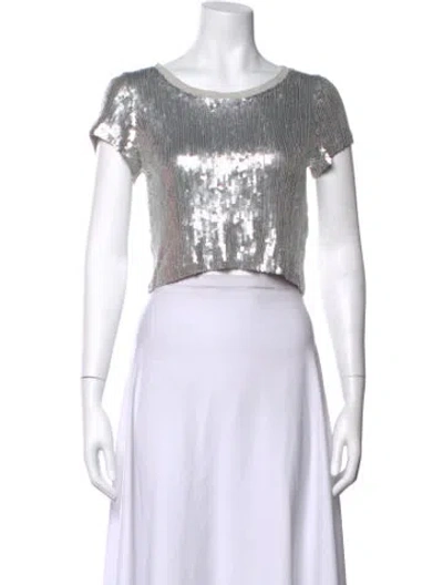 Pre-owned Chan Luu Graphic Print Crew Neck Crop Top In Grey