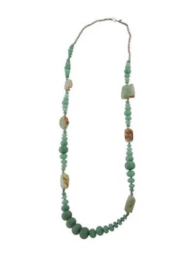 Pre-owned Chan Luu Green Stone Bead Strand Necklace, 42" In Multi