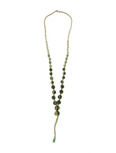 Pre-owned Chan Luu Green Stone Graduated Bead Strand Necklace, .5"