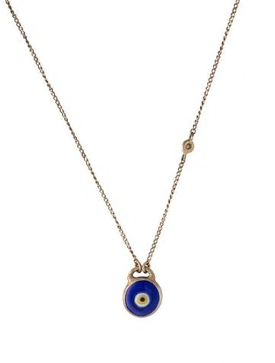 Pre-owned Chan Luu Hand Painted Evil Eye Stone Pendant Necklace, 17.5" In Black/blue/white