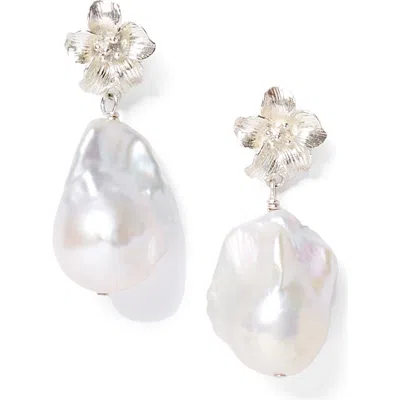 Chan Luu Hibiscus Freshwater Pearl Drop Earrings In White