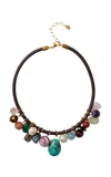 Chan Luu Lea Caroline 18k Gold-plated Multi-stone Necklace In Black