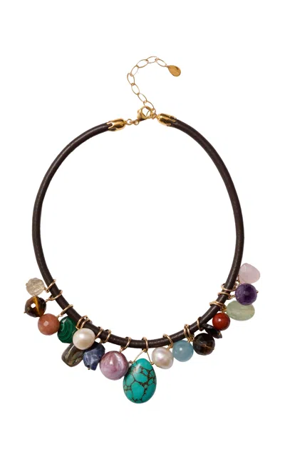 Chan Luu Lea Caroline 18k Gold-plated Multi-stone Necklace In Black