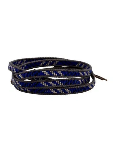 Pre-owned Chan Luu Leather & Bead Wrap Bracelet In Black/blue