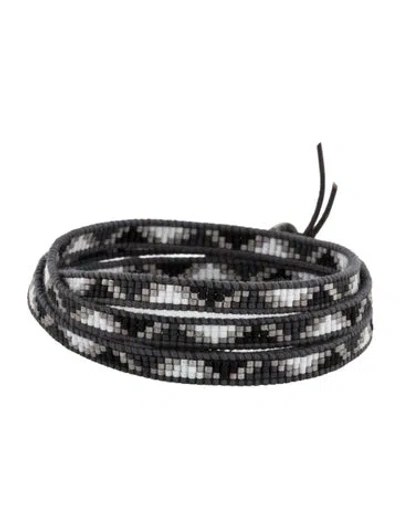 Pre-owned Chan Luu Leather & Bead Wrap Bracelet In Black/grey/white