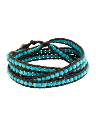 Pre-owned Chan Luu Leather & Bead Wrap Bracelet In Blue/brown
